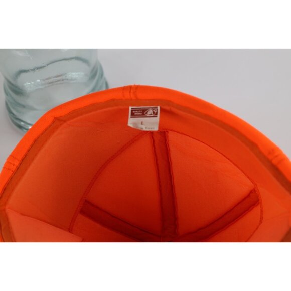 Vintage 90s Streetwear Distressed Blank Foam Ear Flap Fitted Hat Blaze Orange 7 - Picture 10 of 11